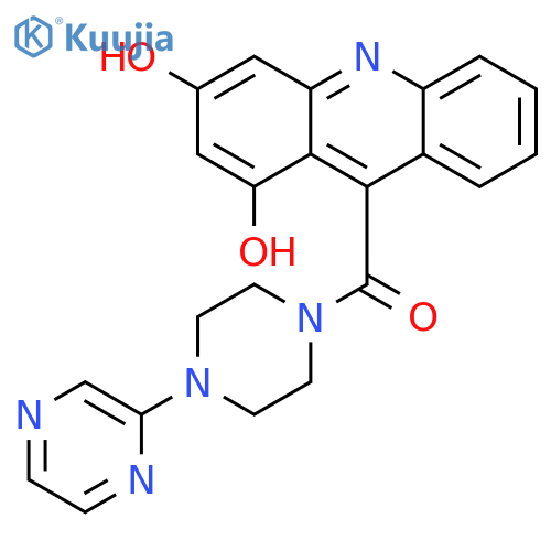 Piperazine, 1-[(1,3-dihydroxy-9-acridinyl)carbonyl]-4-pyrazinyl- structure