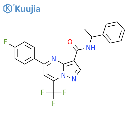 <br>5-(4-fluorophenyl)-N-(1-phenylethyl)-7-(trifluoromethyl)pyrazolo[1,5-a]pyri midine-3-carboxamide structure
