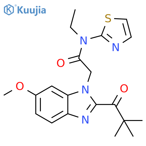 1H-Benzimidazole-1-acetamide,2-(2,2-dimethyl-1-oxopropyl)-N-ethyl-6-methoxy-N-2-thiazolyl- structure