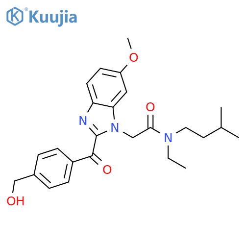 1H-Benzimidazole-1-acetamide, N-ethyl-2-[4-(hydroxymethyl)benzoyl]-6-methoxy-N-(3-methylbutyl)- structure
