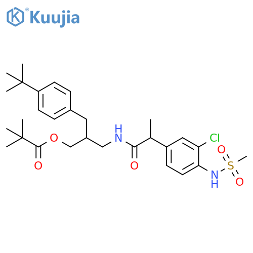 Propanoic acid, 2,2-dimethyl-,3-[[2-[3-chloro-4-[(methylsulfonyl)amino]phenyl]-1-oxopropyl]amino]-2-[[4-(1,1-dimethylethyl)phenyl]methyl]propyl ester structure