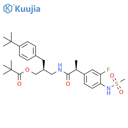 Propanoic acid, 2,2-dimethyl-,(2S)-3-[4-(1,1-dimethylethyl)phenyl]-2-[[[(2S)-2-[3-fluoro-4-[(methylsulfonyl)amino]phenyl]-1-oxopropyl]amino]methyl]propyl ester structure