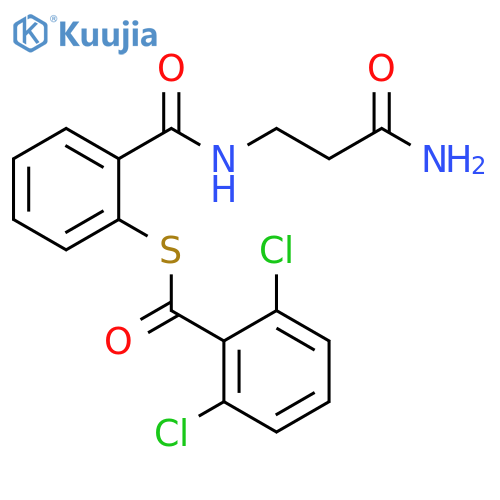 Benzenecarbothioic acid, 2,6-dichloro-,S-[2-[[(3-amino-3-oxopropyl)amino]carbonyl]phenyl] ester structure