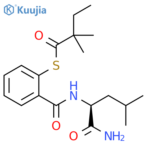 Butanethioic acid, 2,2-dimethyl-, S-[2-[[[(1S)-1-(aminocarbonyl)-3-methylbutyl]amino]carbonyl]phenyl] ester structure