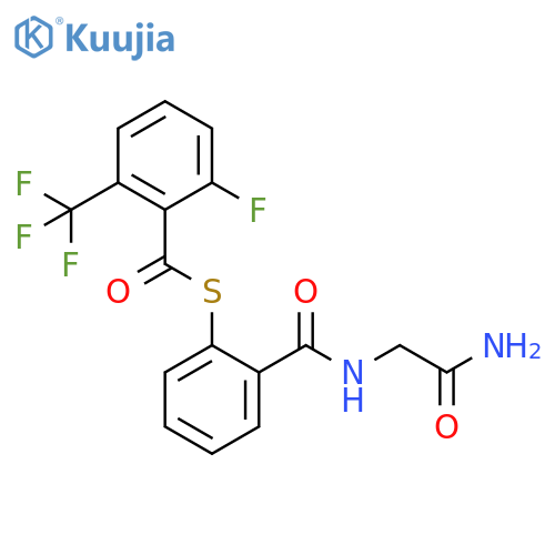 Benzenecarbothioic acid, 2-fluoro-6-(trifluoromethyl)-, S-[2-[[(2-amino-2-oxoethyl)amino]carbonyl]phenyl] ester structure