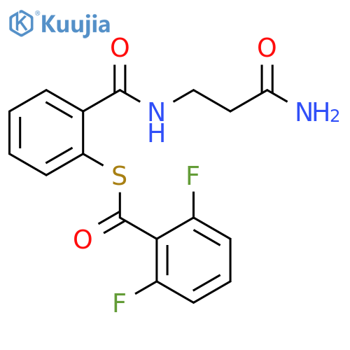 Benzenecarbothioic acid, 2,6-difluoro-,S-[2-[[(3-amino-3-oxopropyl)amino]carbonyl]phenyl] ester structure