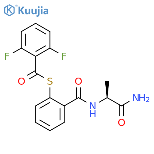 Benzenecarbothioic acid, 2,6-difluoro-,S-[2-[[[(1S)-2-amino-1-methyl-2-oxoethyl]amino]carbonyl]phenyl] ester structure