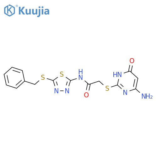 <br>2-[(4-amino-6-oxo-1,6-dihydro-2-pyrimidinyl)thio]-N-[5-(benzylthio)-1,3,4-t hiadiazol-2-yl]acetamide structure