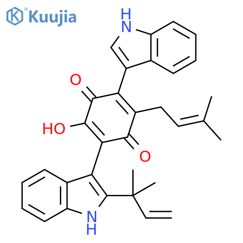 2,5-Cyclohexadiene-1,4-dione,2-[2-(1,1-dimethyl-2-propenyl)-1H-indol-3-yl]-3-hydroxy-5-(1H-indol-3-yl)-6-(3-methyl-2-butenyl)- structure