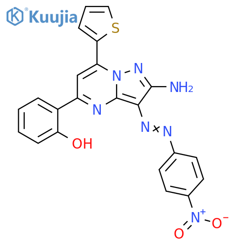 Phenol, 2-[2-amino-3-[2-(4-nitrophenyl)diazenyl]-7-(2-thienyl)pyrazolo[1,5-a]pyrimidin-5-yl]- structure