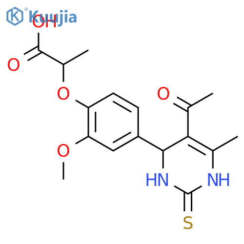 <br>2-[4-(5-acetyl-6-methyl-2-thioxo-1,2,3,4-tetrahydro-4-pyrimidinyl)-2-methox yphenoxy]propanoic acid structure