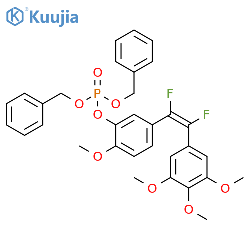 Phosphoric acid,5-[(1Z)-1,2-difluoro-2-(3,4,5-trimethoxyphenyl)ethenyl]-2-methoxyphenylbis(phenylmethyl) ester structure