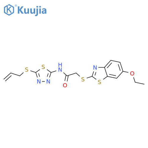 <br>N-[5-(allylthio)-1,3,4-thiadiazol-2-yl]-2-[(6-ethoxy-1,3-benzothiazol-2-yl) thio]acetamide structure