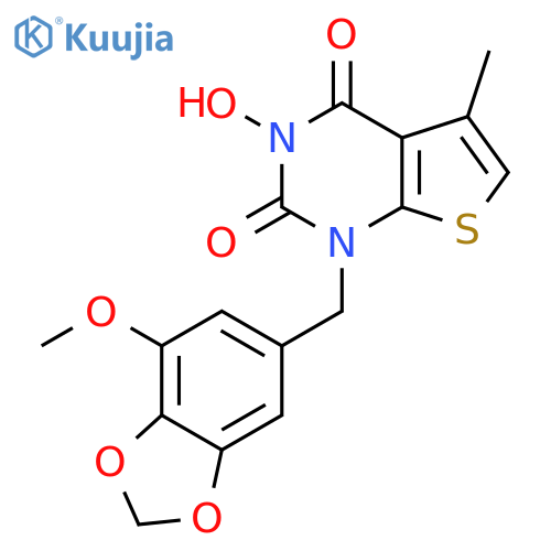 3-Hydroxy-1-(7-methoxy-benzo[1,3]dioxol-5-ylmethyl)-5-methyl-1H-thieno[2,3-d]pyrimidine-2,4-dione structure