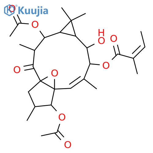 (1aR,2R,3S,4aR,6S,7S,7aS,10R,11R,11aS)-2,7-bis(acetyloxy)-11-hydroxy-1,1,3,6,9-pentamethyl-4-oxo-1,1a,2,3,4,6,7,10,11,11a-decahydro-5H-4a,7a-epoxycyclopenta[a]cyclopropa[f][11]annulen-10-yl (2E)-2-methylbut-2-enoate structure