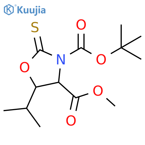 3,4-Oxazolidinedicarboxylic acid, 5-(1-methylethyl)-2-thioxo-, 3-(1,1-dimethylethyl) 4-methyl ester structure