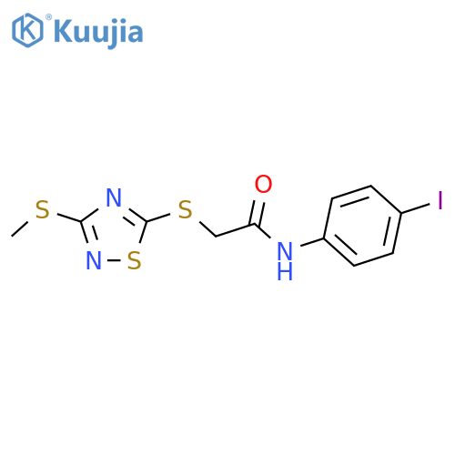 <br>N-(4-iodophenyl)-2-{[3-(methylsulfanyl)-1,2,4-thiadiazol-5-yl]sulfanyl}acet amide structure
