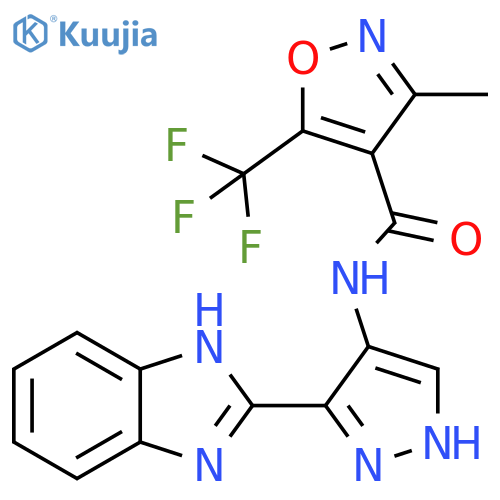4-Isoxazolecarboxamide, N-[3-(1H-benzimidazol-2-yl)-1H-pyrazol-4-yl]-3-methyl-5-(trifluoromethyl)- structure