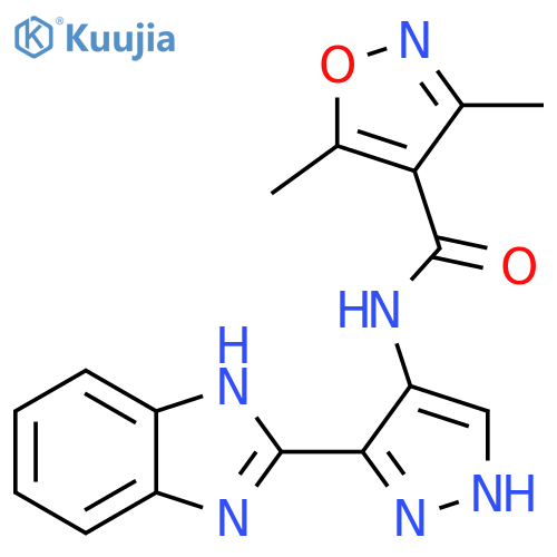 4-Isoxazolecarboxamide, N-[3-(1H-benzimidazol-2-yl)-1H-pyrazol-4-yl]-3,5-dimethyl- structure