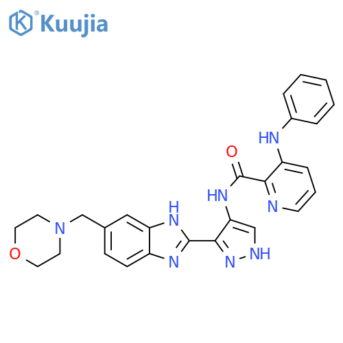 2-Pyridinecarboxamide, N-[3-[6-(4-morpholinylmethyl)-1H-benzimidazol-2-yl]-1H-pyrazol-4-yl]-3-(phenylamino)- structure