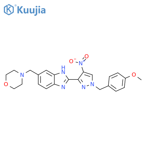 1H-Benzimidazole,2-[1-[(4-methoxyphenyl)methyl]-4-nitro-1H-pyrazol-3-yl]-5-(4-morpholinylmethyl)- structure