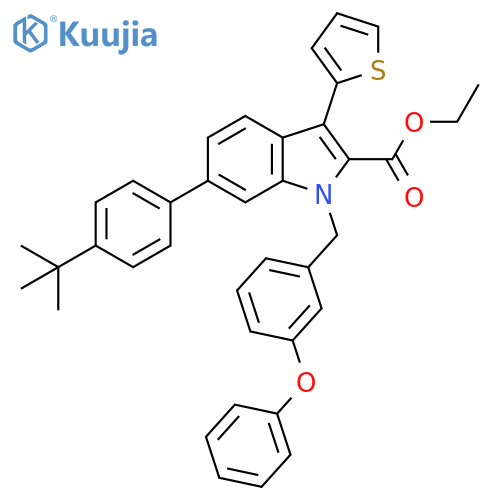 1H-Indole-2-carboxylic acid,6-[4-(1,1-dimethylethyl)phenyl]-1-[(3-phenoxyphenyl)methyl]-3-(2-thienyl)-, ethyl ester structure