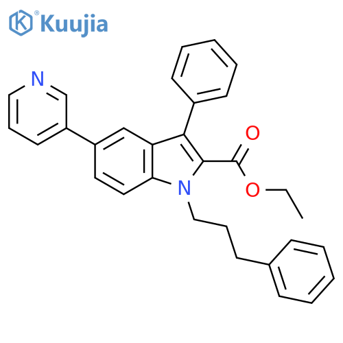 1H-Indole-2-carboxylic acid,3-phenyl-1-(3-phenylpropyl)-5-(3-pyridinyl)-, ethyl ester structure