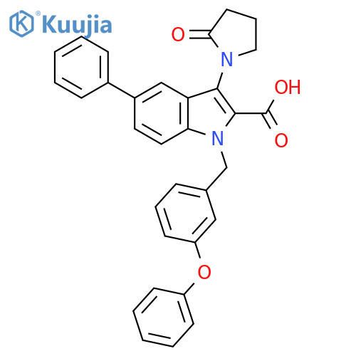 1H-Indole-2-carboxylic acid, 3-(2-oxo-1-pyrrolidinyl)-1-[(3-phenoxyphenyl)methyl]-5-phenyl- structure
