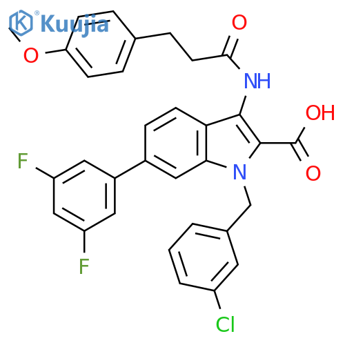 1H-Indole-2-carboxylic acid, 1-[(3-chlorophenyl)methyl]-6-(3,5-difluorophenyl)-3-[[3-(4-methoxyphenyl)-1-oxopropyl]amino]- structure