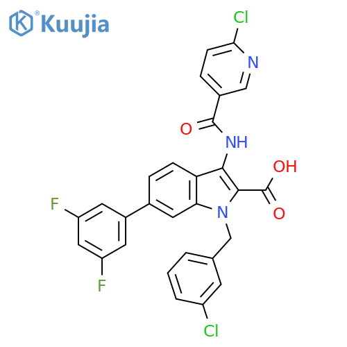 1H-Indole-2-carboxylic acid,1-[(3-chlorophenyl)methyl]-3-[[(6-chloro-3-pyridinyl)carbonyl]amino]-6-(3,5-difluorophenyl)- structure