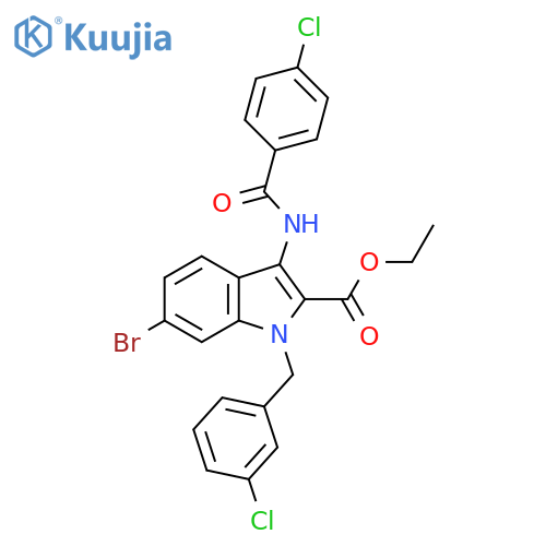 1H-Indole-2-carboxylic acid,6-bromo-3-[(4-chlorobenzoyl)amino]-1-[(3-chlorophenyl)methyl]-, ethylester structure