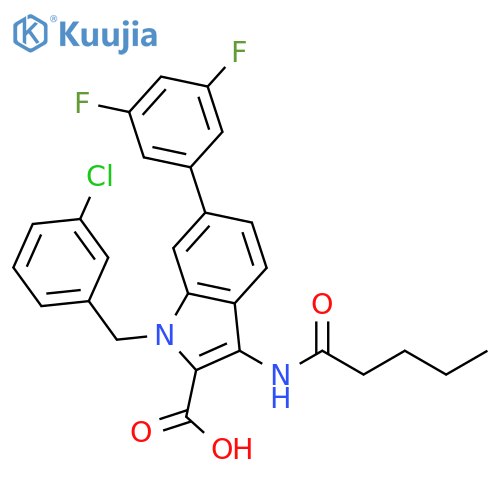 1H-Indole-2-carboxylic acid, 1-[(3-chlorophenyl)methyl]-6-(3,5-difluorophenyl)-3-[(1-oxopentyl)amino]- structure