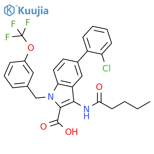 1H-Indole-2-carboxylic acid, 5-(2-chlorophenyl)-3-[(1-oxopentyl)amino]-1-[[3-(trifluoromethoxy)phenyl]methyl]- structure