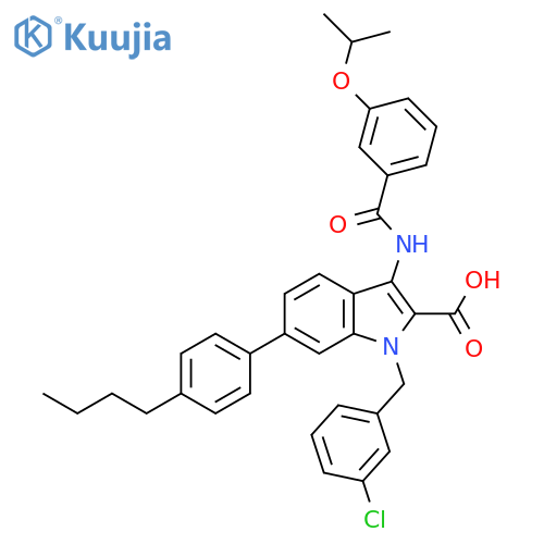 1H-Indole-2-carboxylic acid, 6-(4-butylphenyl)-1-[(3-chlorophenyl)methyl]-3-[[3-(1-methylethoxy)benzoyl]amino]- structure