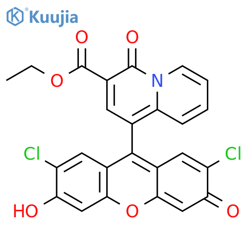 4H-Quinolizine-3-carboxylic acid, 1-(2,7-dichloro-6-hydroxy-3-oxo-3H-xanthen-9-yl)-4-oxo-, ethyl ester structure