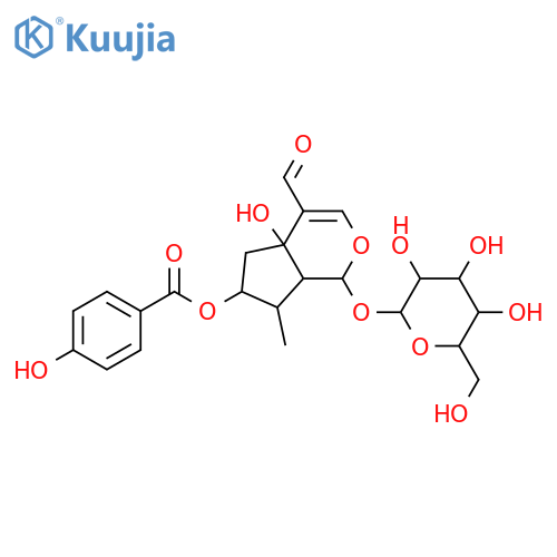 (4aR,6S,7R,7aR)-4-formyl-1-(beta-D-glucopyranosyloxy)-4a-hydroxy-7-methyl-1,4a,5,6,7,7a-hexahydrocyclopenta[c]pyran-6-yl 4-hydroxybenzoate structure