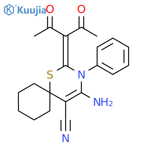 1-Thia-3-azaspiro[5.5]undec-4-ene-5-carbonitrile,2-(1-acetyl-2-oxopropylidene)-4-amino-3-phenyl- structure