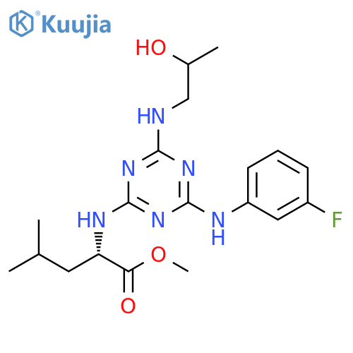 L-Leucine, N-[4-[(3-fluorophenyl)amino]-6-[(2-hydroxypropyl)amino]-1,3,5-triazin-2-yl]-, methyl ester structure