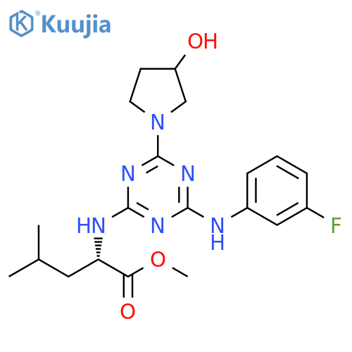 L-Leucine, N-[4-[(3-fluorophenyl)amino]-6-(3-hydroxy-1-pyrrolidinyl)-1,3,5-triazin-2-yl]-, methyl ester structure