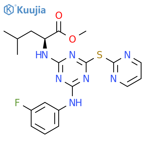 L-Leucine,N-[4-[(3-fluorophenyl)amino]-6-(2-pyrimidinylthio)-1,3,5-triazin-2-yl]-,methyl ester structure