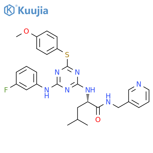 Pentanamide, 2-[[4-[(3-fluorophenyl)amino]-6-[(4-methoxyphenyl)thio]-1,3,5-triazin-2-yl]amino]-4-methyl-N-(3-pyridinylmethyl)-, (2S)- structure