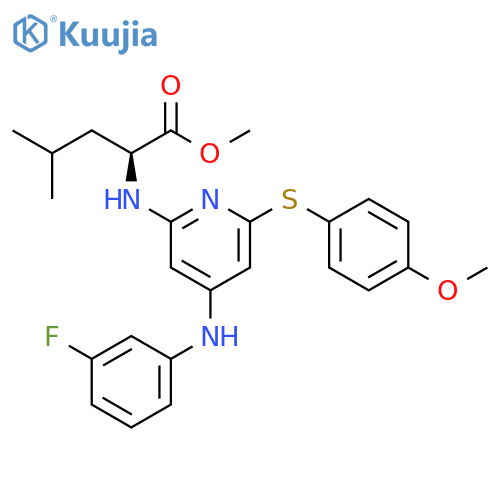 L-Leucine, N-[4-[(3-fluorophenyl)amino]-6-[(4-methoxyphenyl)thio]-2-pyridinyl]-, methyl ester structure
