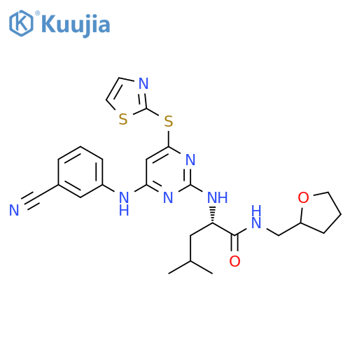 Pentanamide, 2-[[4-[(3-cyanophenyl)amino]-6-(2-thiazolylthio)-2-pyrimidinyl]amino]-4-methyl-N-[(tetrahydro-2-furanyl)methyl]-, (2S)- structure