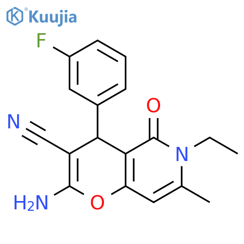 2-amino-6-ethyl-4-(3-fluorophenyl)-7-methyl-5-oxo-4H,5H,6H-pyrano3,2-cpyridine-3-carbonitrile structure