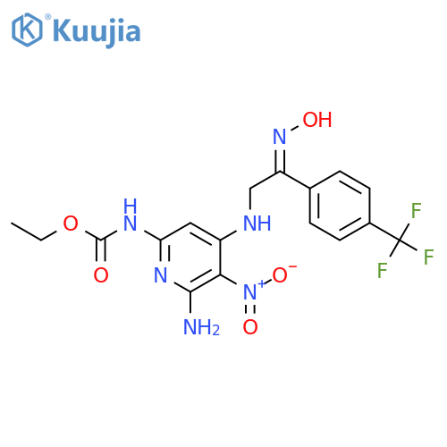Ethyl [6-amino-4-({2-(hydroxyimino)-2-[4-(trifluoromethyl)phenyl]ethyl}amino)-5-nitropyridin-2-yl]carbamate structure
