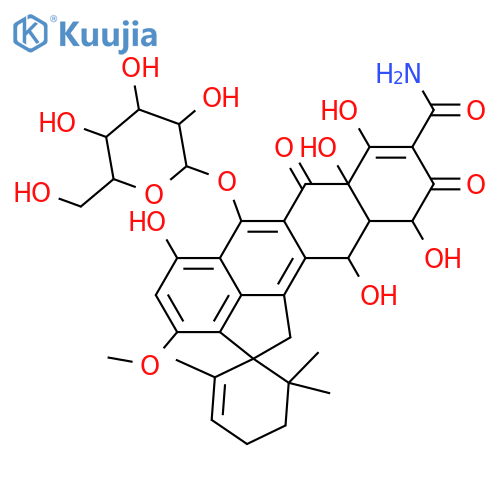 3',5',8',9',14'-Pentahydroxy-16'-methoxy-1,5,5-trimethyl-6',10'-dioxo-12'-[3,4,5-trihydroxy-6-(hydroxymethyl)oxan-2-yl]oxyspiro[cyclohexene-6,18'-pentacyclo[11.6.1.02,11.04,9.017,20]icosa-1(20),2(11),7,12,14,16-hexaene]-7'-carboxamide structure