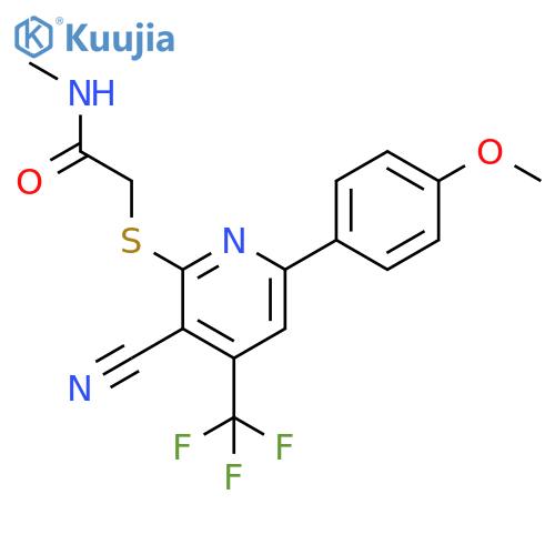 2-{3-cyano-6-(4-methoxyphenyl)-4-(trifluoromethyl)pyridin-2-ylsulfanyl}-N-methylacetamide structure