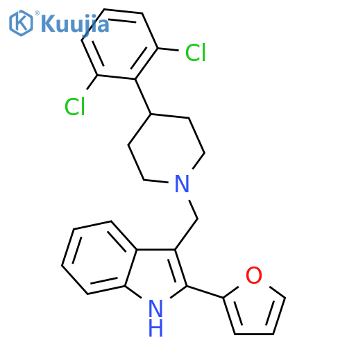 1H-Indole, 3-[[4-(2,6-dichlorophenyl)-1-piperidinyl]methyl]-2-(2-furanyl)- structure