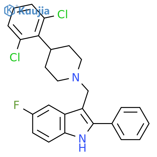 1H-Indole, 3-[[4-(2,6-dichlorophenyl)-1-piperidinyl]methyl]-5-fluoro-2-phenyl- structure