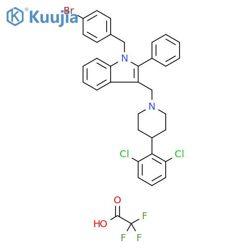 1H-Indole,1-[(4-bromophenyl)methyl]-3-[[4-(2,6-dichlorophenyl)-1-piperidinyl]methyl]-2-phenyl-, mono(trifluoroacetate) structure